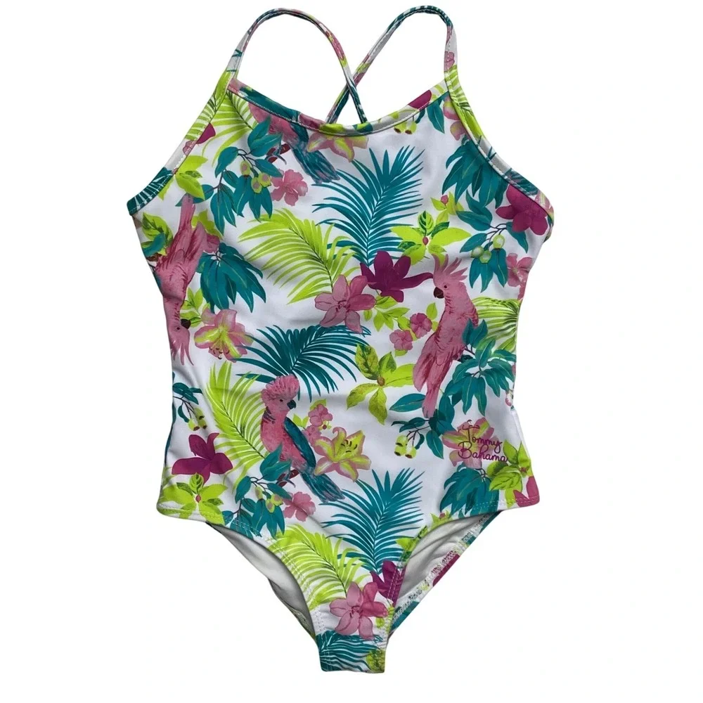 Tommy Bahama Girls Tropical Parrot Floral 1 Piece Swimsuit &Cover Up Set 6/7 NWT